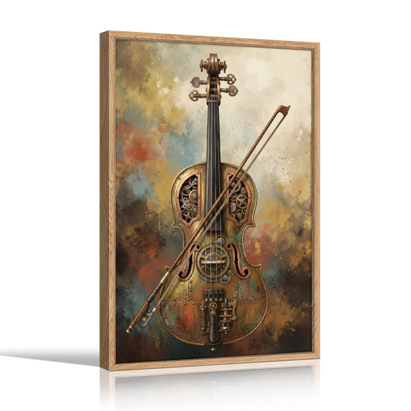 Ensemble de 1 tableau sur toile représentant un violon steampunk, H 24 po x l 18 po, Natural