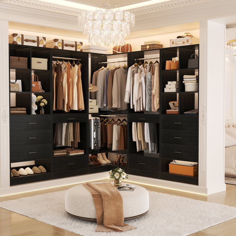 Organisateur de garde-robe de coin avec zones de suspension supérieure et inférieure et étagère à chaussures, Noir