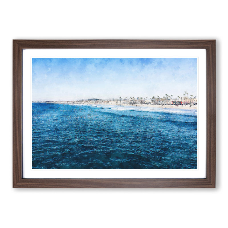 Newport Beach in California - Picture Frame Graphic Art, 48cm H x 65cm W x 2cm D, Walnut Framed