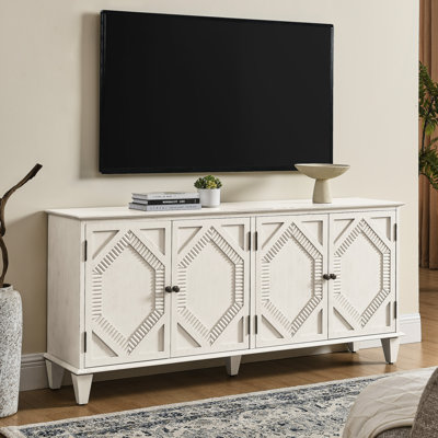 Buffet de style Mid-Century 65,2 po, conception symétrique, poignées en laiton, tablette réglable pour décoration de jardin décorative géométrique moderne, tablette, chambre à coucher de couleurs rétro
