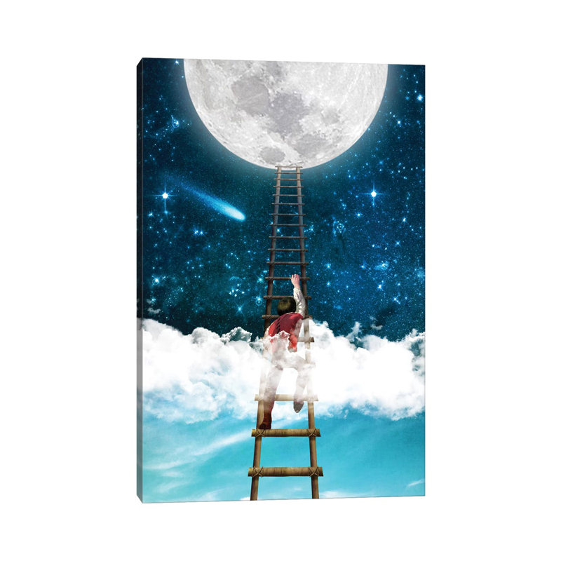 Reach For The Moon I, 12 po x 8 po x 0,75 po, Toile tendue, Pas de tapis