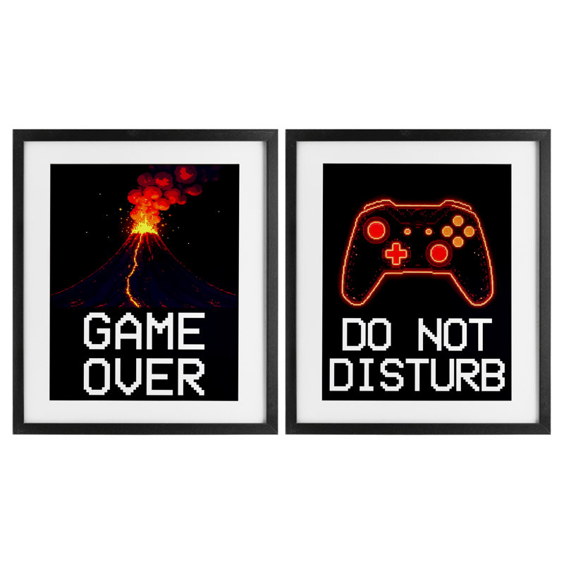 Ensemble de 2 impressions encadrées sous verre Pixel Game Sentiments, design par Kim Allen, Cadre noir minuit
