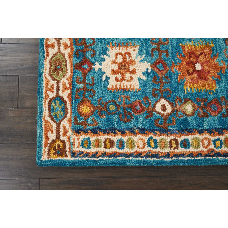 Tapis bleu sarcelle Reta, Tapis de couloir 2 pi 3 po x 7 pi 6 po