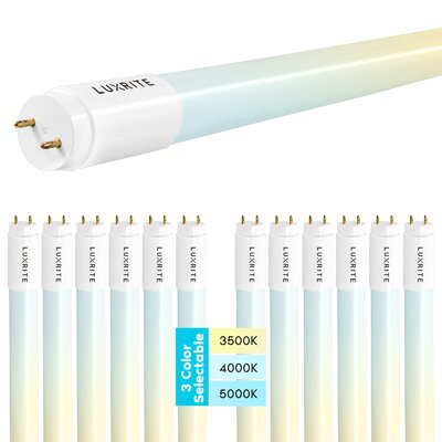 18 Watt (32 Watt Equivalent), T8 LED Tube Light, Color Selectable CCT, Type A+B, G13/Bi-pin Base -  Luxrite, LR34235-12PK