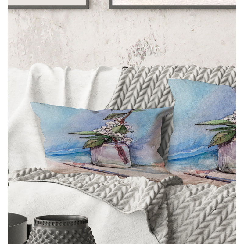 Rectangle, fleur de cerisier en pot de verre - Coussin Farmhouse