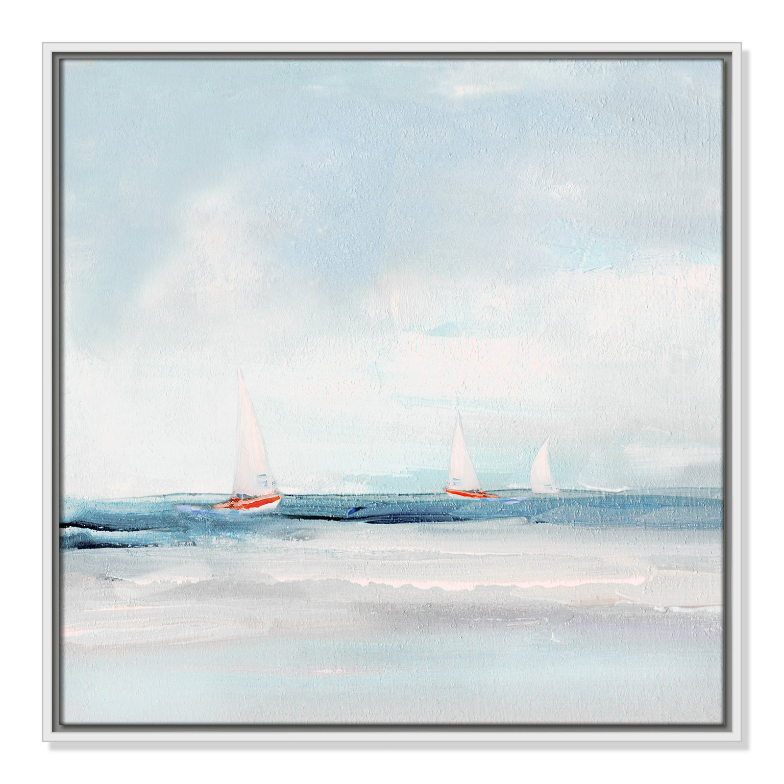 Charter "Caribbean Sail" Painting by Sally Swatland, 25.5" H x 25.5" W x 2" D, White