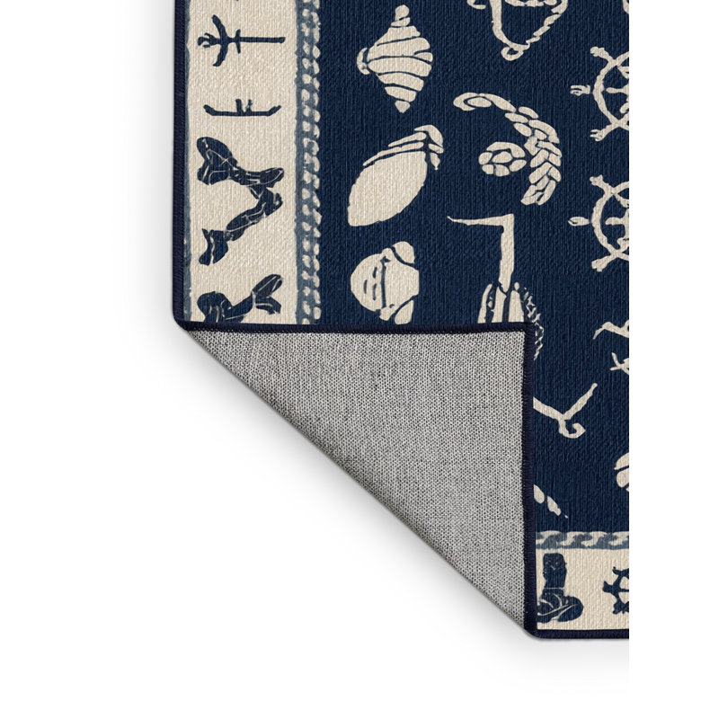 Washable Cape Cod Collection Coastal Area Rug, Square 3'