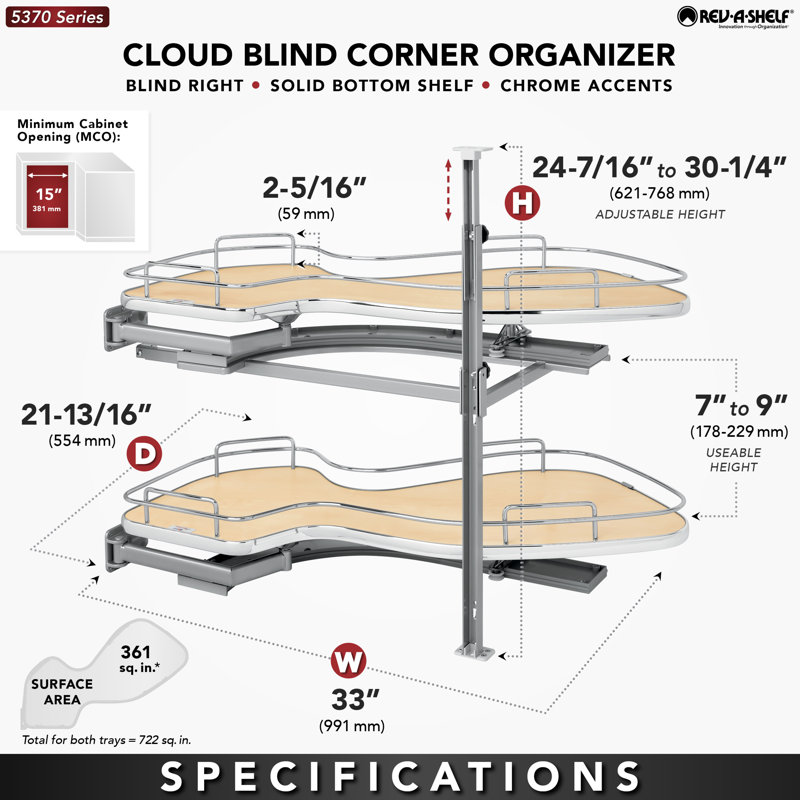 Maple Two-Tier "Cloud" Optimizer for 15" Left Opening/Blind Right Corner Cabinets, 33" W, Natural Maple