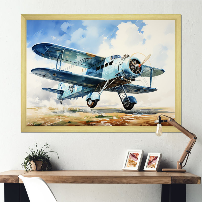 " Soaring Plane Through The Sky ", Gold Single Picture Frame, 30" H x 40" W x 1.5" D