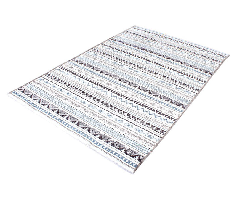 Alfa Rich Blue Gray Washable Cotton Area Rugs for Living Room Bedroom Kitchen Dining Decor Rug, Rectangle 4'1" x 5'9"