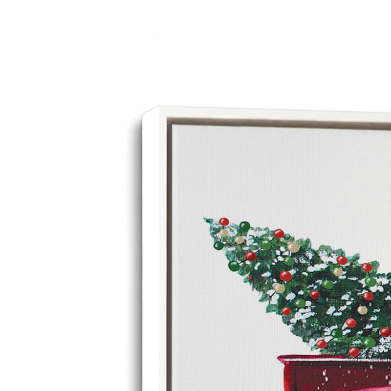 «Merry & Bright Red Truck» par Elizabeth Tyndall, reproduction d'art, L 24 po x H 18 po, Blanc, Toile avec cadre