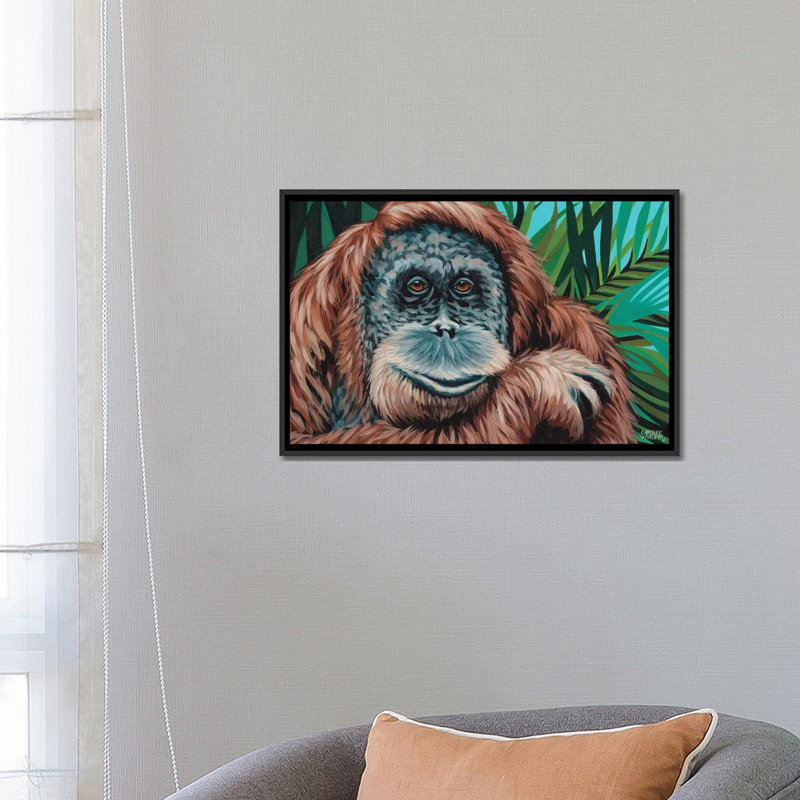 « jungle singe i », impression sur toile, H 18 po x l 26 po x P 1,5 po, Toile avec cadre noir, Pas de tapis