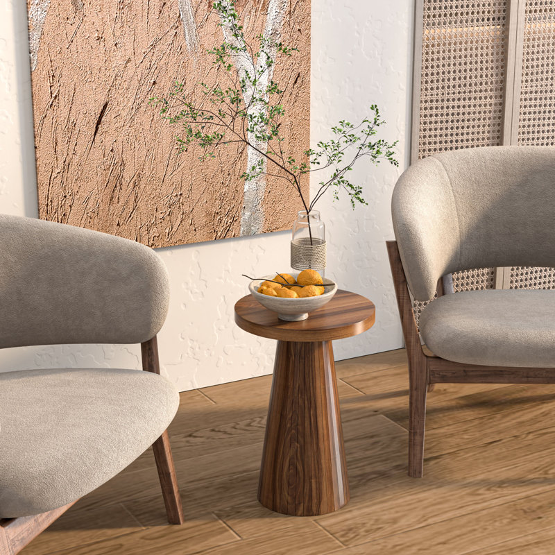13.6'' Round End Table,side Table With Fluted Pedestal Base, Walnut