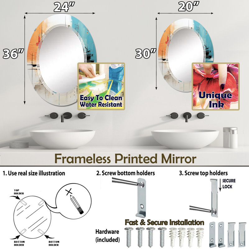 Shermann - Miroir mural moderne ovale, 30 po x 20 po