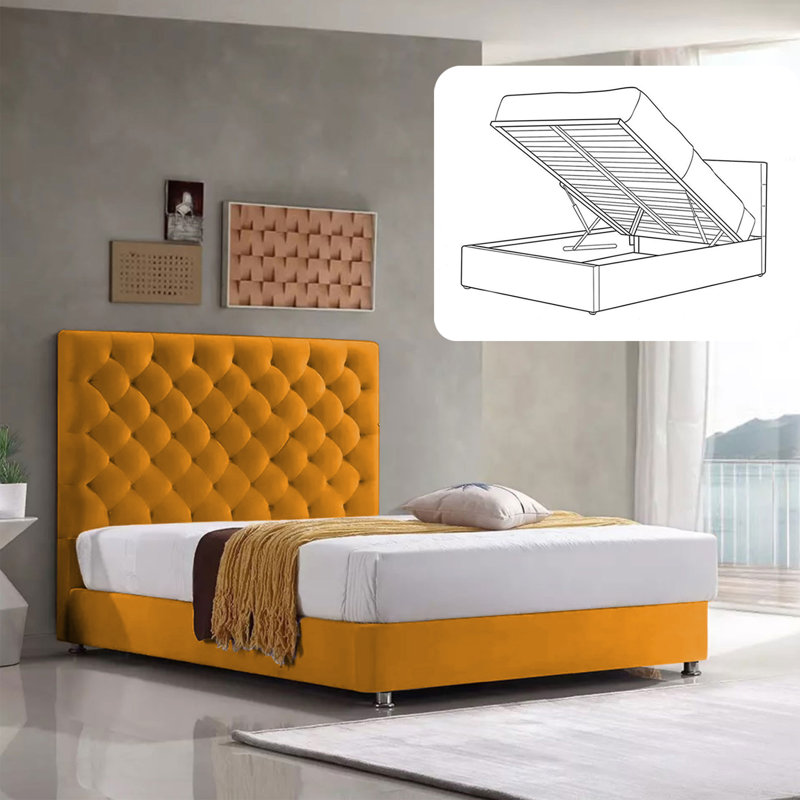 Adriella Upholstered Ottoman Storage Bed, Mustard, Kingsize (5')