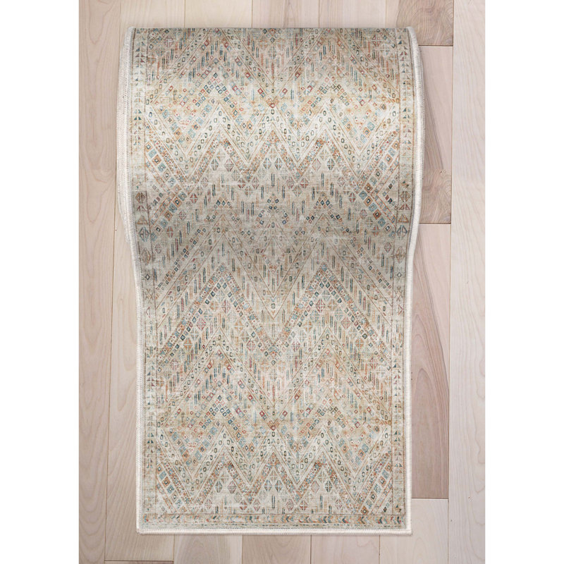 Gowan Anya Ivory Custom Hallway Stair Kitchen - Vintage Tribal Low Pile Carpet, Runner 2'3" x 53'