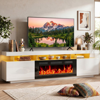 Brezza Fireplace Tv Stand For Tvs Up To 80", Entertainment Center With 36" Electric Fireplace & Dual Led Lights