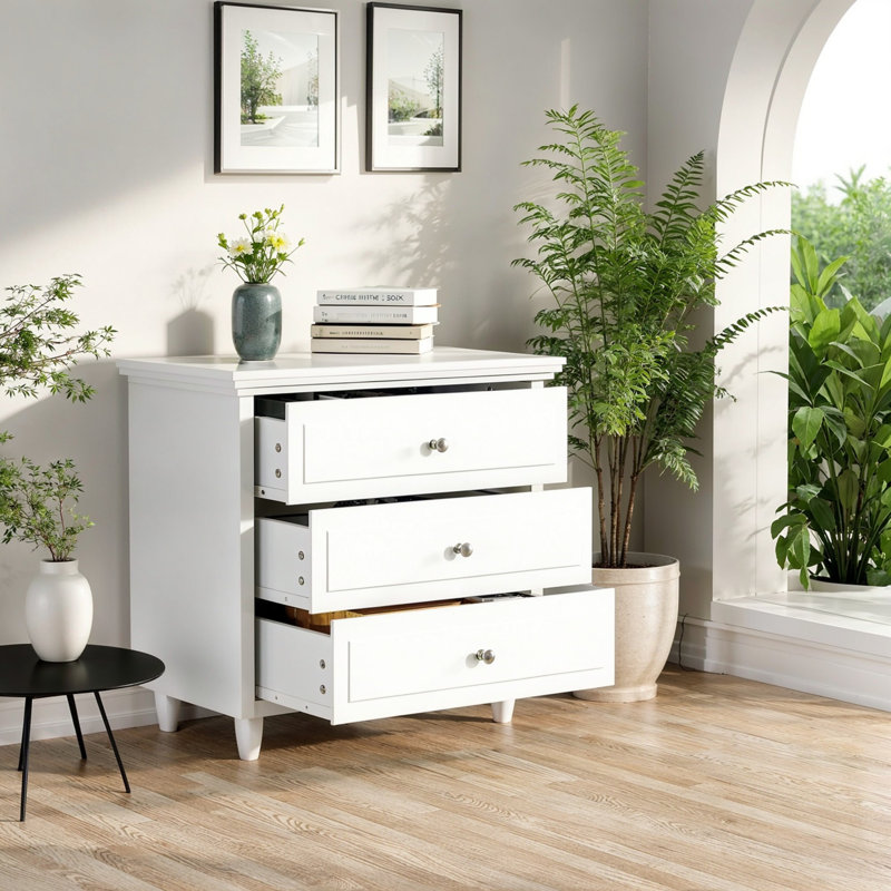 White Nightstand, 22'' 3-Drawer Dresser Wood Modern Night Stand Bedside Table With Quiet Drawers & Large Storage, End Table For Bedroom, Living Room
