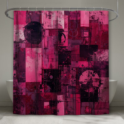 Rideaux de douche géométriques abstraits roses très longs