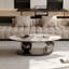 Table basse de luxe en pierre frittée ovale, plateau de table à effet marbré de L 51,2 po x l 27,5 po avec base en acier inoxydable doré poli et décor sphérique, centre de table glamour moderne pour le salon, résistant aux taches et aux égratignures-1126716956-1126716959