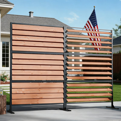 Frances 48 Inch W Outdoor Patio Cedar Louvered Panel Freestanding Privacy Screen With Independent Blinds