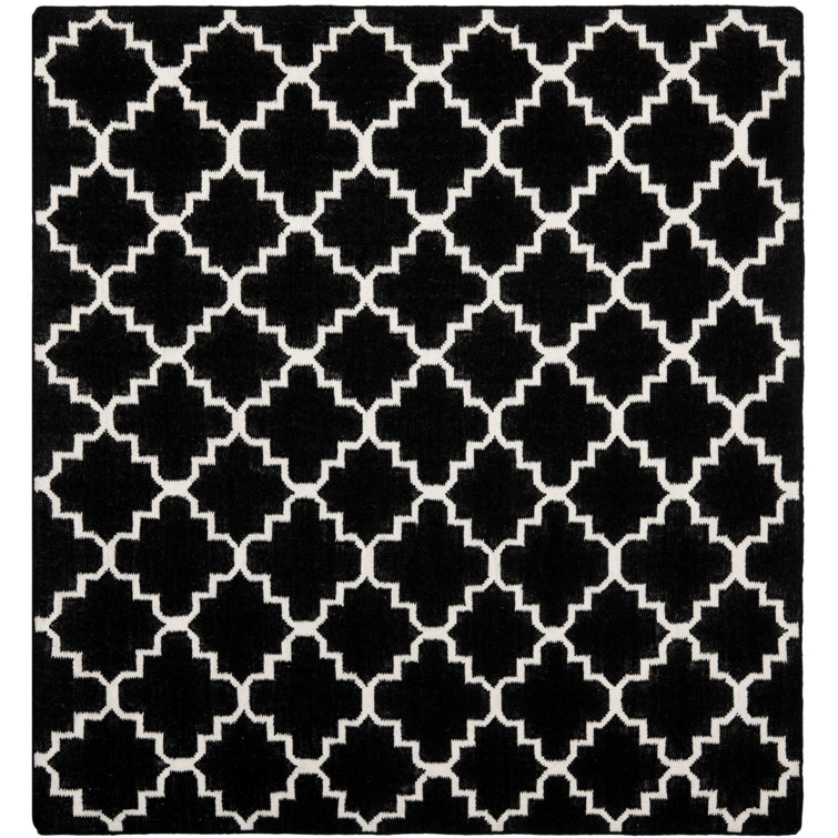 Rodgers Hand Woven Flat Weave Wool/Cotton Geometric Rug in Ivory/Black