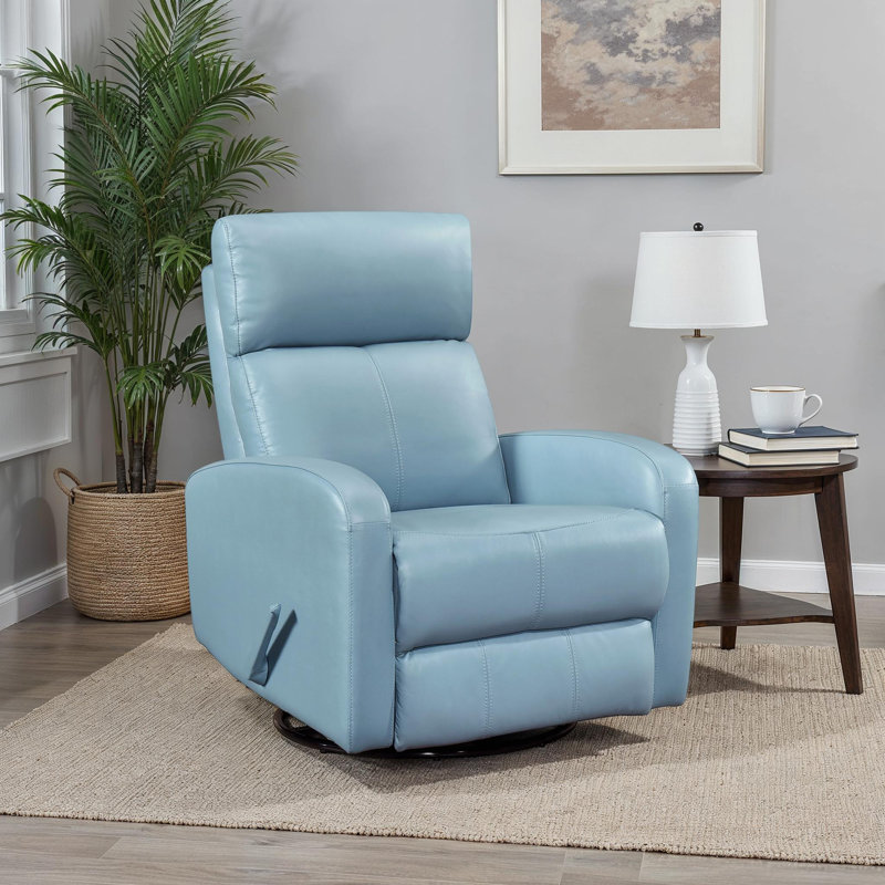 Louis 31.5" Modern & Contemporary Top Grain Leather Match Swivel Glider Reclining Chair with 360-Degree Swivel, Gentle Gliding Motion & Dacron Wrapped Foam