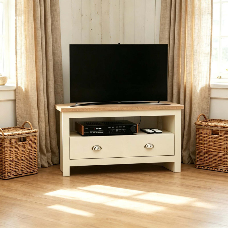 Meuble télé d'angle avec rangement spacieux et conception à dossier ouvert, parfait pour les petits espaces et les salons modernes.