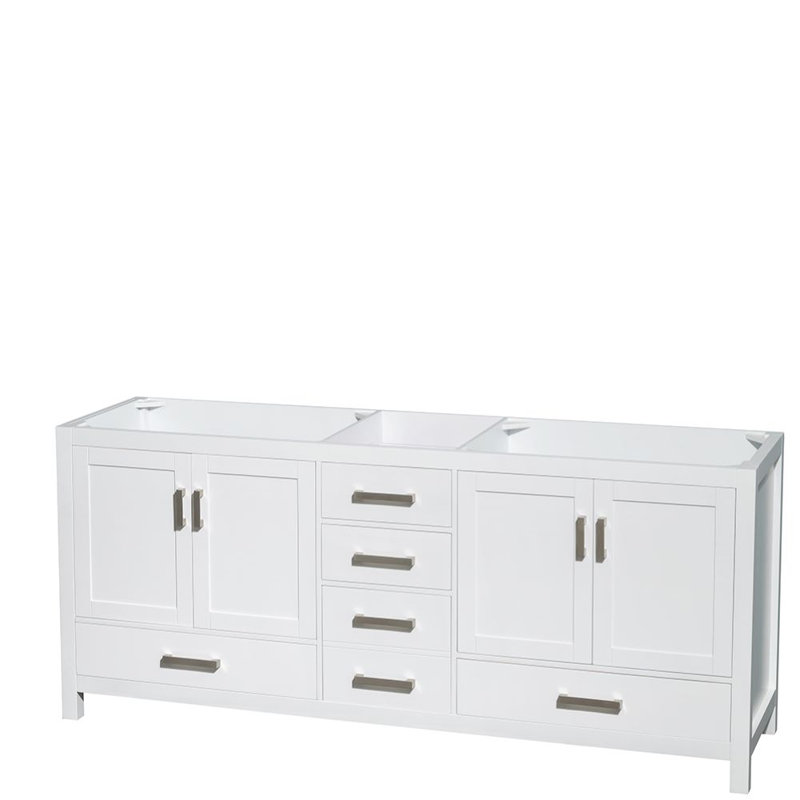 Double Vanity with Mirror, White Carrara Marble, Espresso, 80" W
