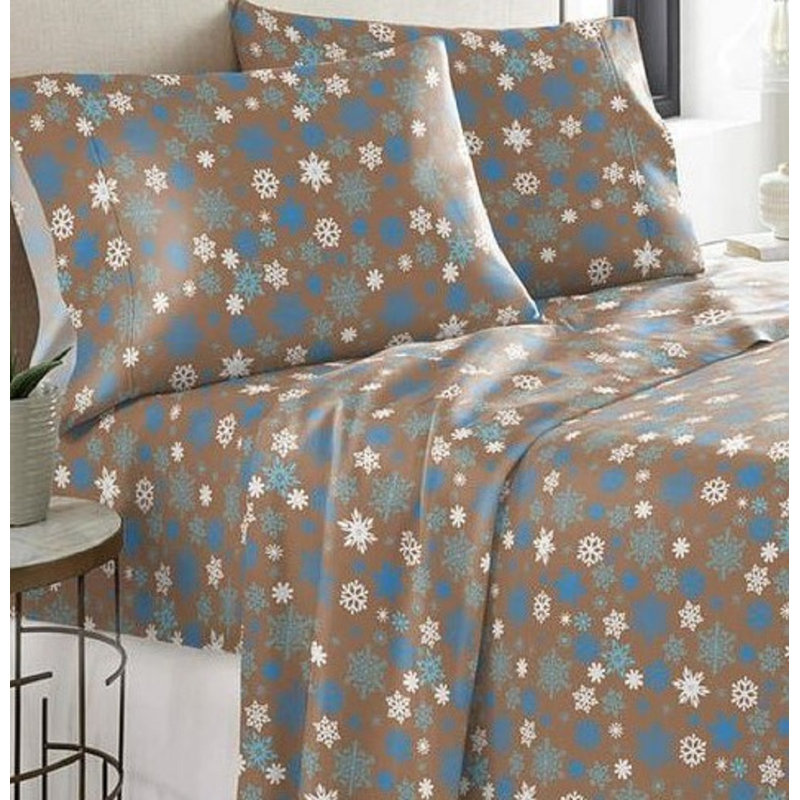 Queen Blue and Tan Cotton Flannel Sheet Set