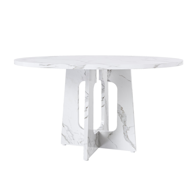 47.24" Round Dining Table,Farmhouse MDF Table, White
