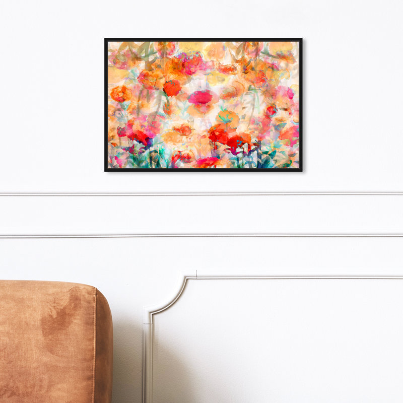Fleurs abstraites colorées - reproduction d'art sur toile, H 36 po x l 54 po x P 1,5 po, Cadre noir