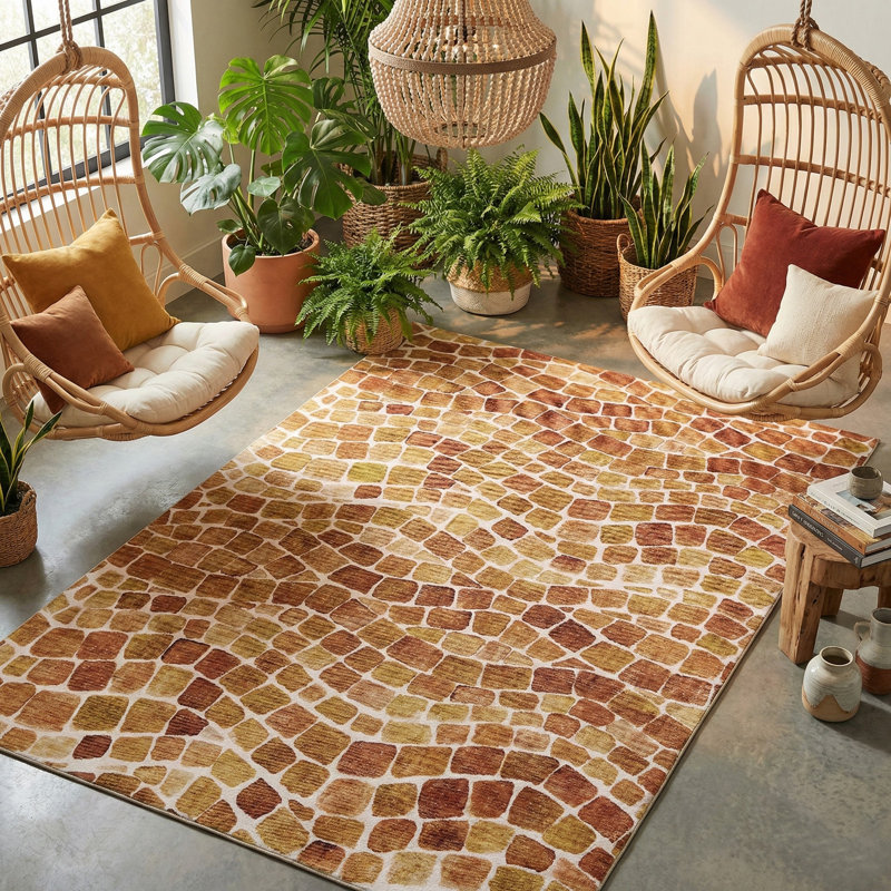 Emery Machine Washable Indoor/Outdoor Rug, Red Orange, Rectangle 4' x 6'