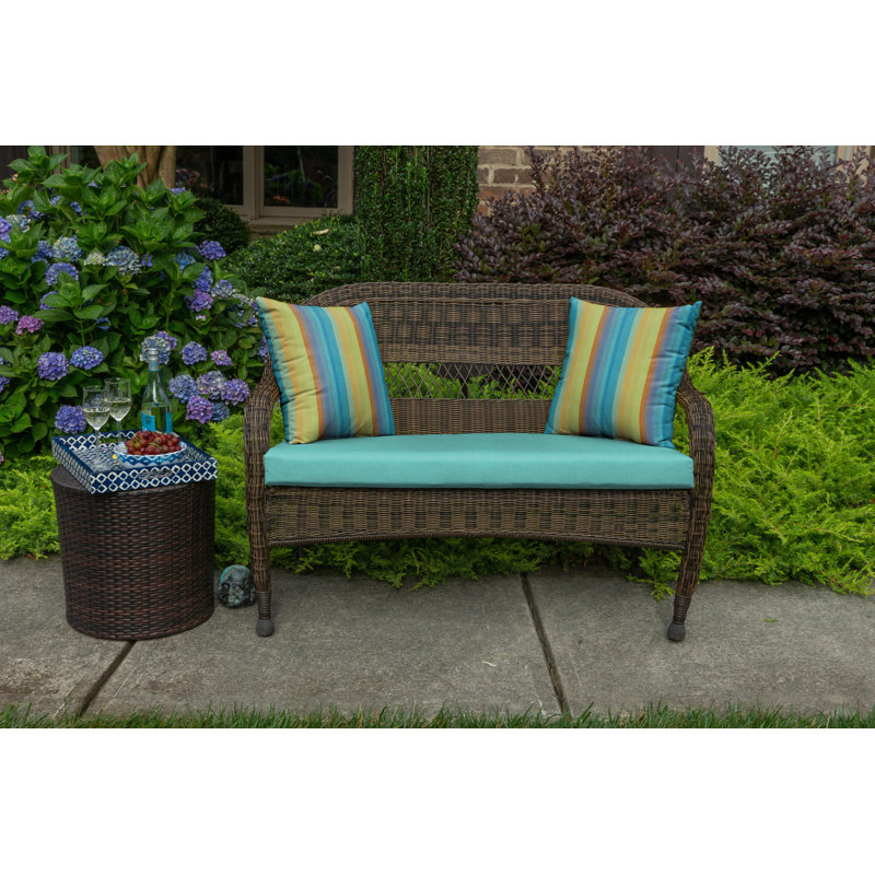 Casual Cushion Wicker Outdoor Bench Cushion, Sunbrella Fade & Water Resistant for Wicker Settees, Garden Benches & Porch Swings, 43.5"W x 19.5"D, 2.5" thick, Reversible, Canvas Aruba