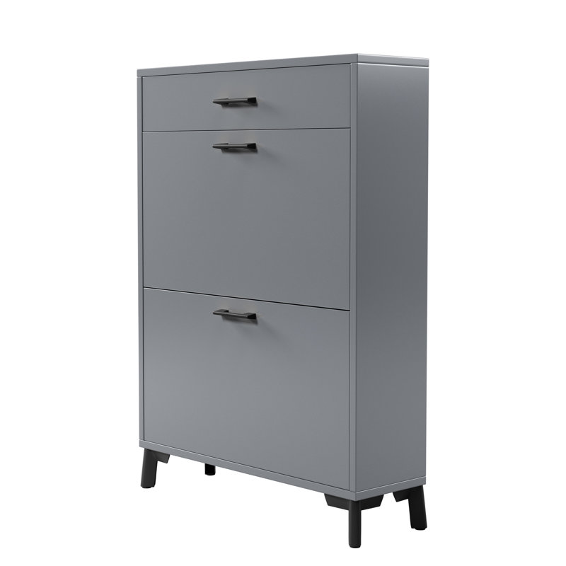 Versatile Shoe Storage Cabinet With Hidden Compartments And Stylish Design, Gray/Black