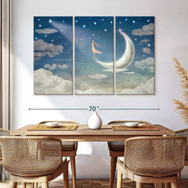 Fille Kelan parmi la lune et les étoiles, H 42 po x l 65 po