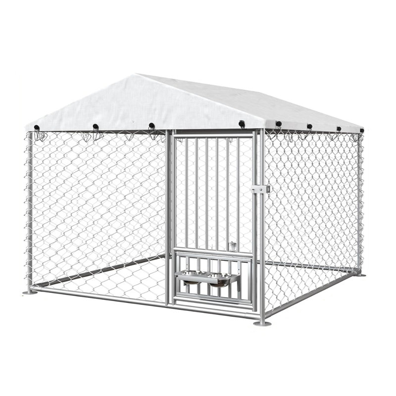 Chenil d'extérieur robuste 6,7 x 6,7 x 5 pi avec bols rotatifs