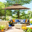 Parasol de patio extérieur excentré avec base, rotation à 360 °, style à double plateau, 8 nervures, inclinaison facile, manivelle, rotation du café à 360 degrés, fabrication de style