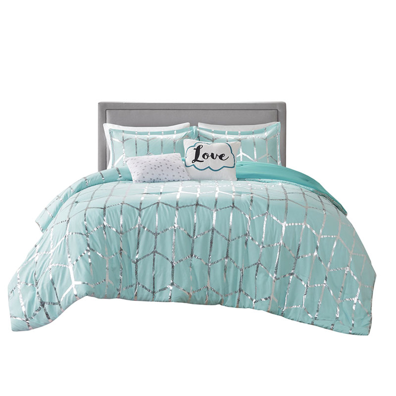 Édredon double / grand avec base et fond embellissements métalliques argentés, Aqua / argenté