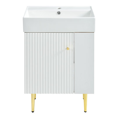 Armoire de salle de bain en céramique 21,6 po - Armoire de rangement et compartiment de rangement blanc moderne à droite