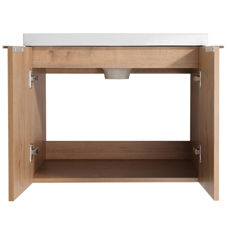 23.63'' Single Bathroom Vanity with Resin Top, Imitative Oak