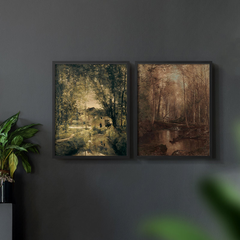 «Vintage Landscape VI», impression giclée sur cadre - ensemble de 2, Noir, noir, noir, noir, H 12 po x l 30 po