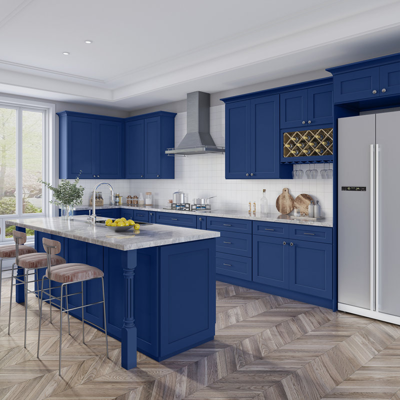 Armoire de cuisine en bois massif prête à assembler, H 42 po x l 42 po x P 12 po, Shaker bleu