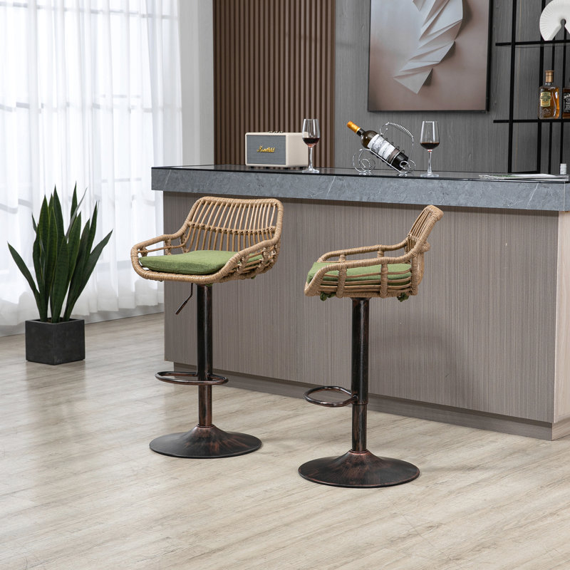 Ensemble de 2 tabourets de bar modernes pivotants avec repose-pieds réglables pour la cuisine et la salle à manger, Vert