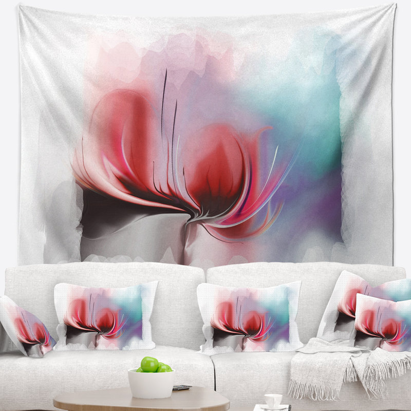 Tapisserie florale rouge, H 68 po x l 80 po