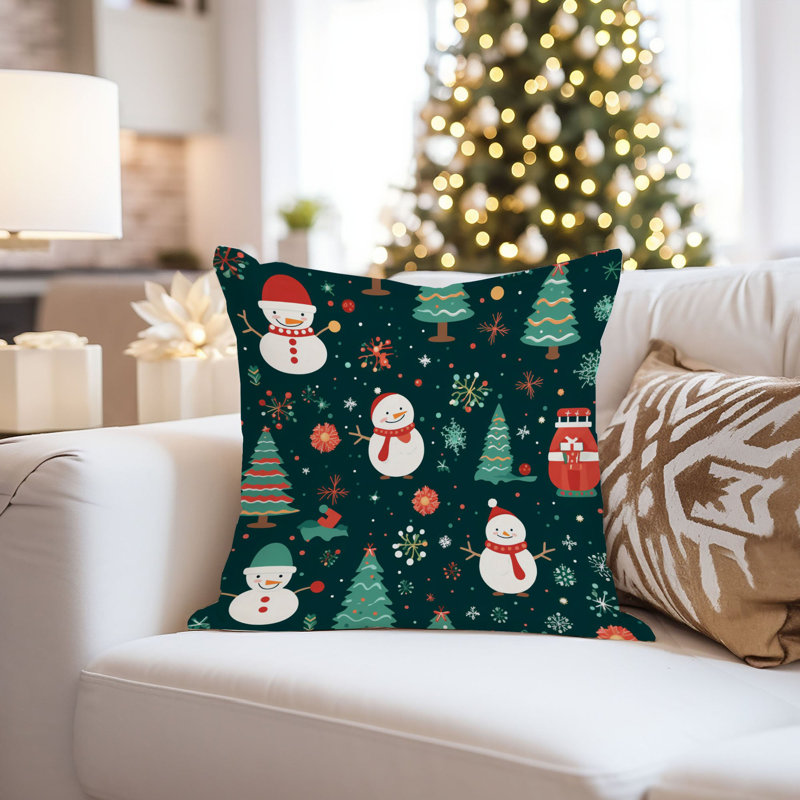 Holiday Christmas Trees Snowman Pattern II Modern, 18"H x 18"W