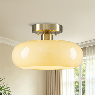 1-Light Vintage Glass Round Semi Flush Mount Ceiling Light
