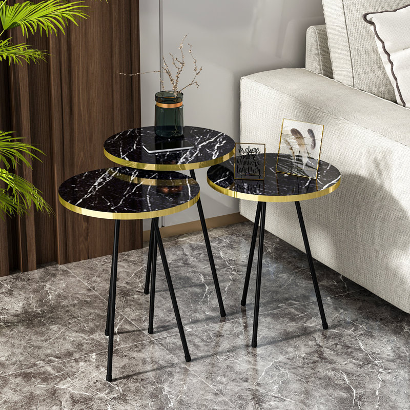 Guidi Side Table Set, Black, Black/Gold