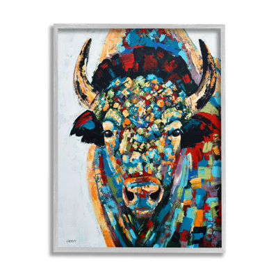 " Abstract Bison Kaleidoscopic Strokes " by Jen Seeley Painting Print