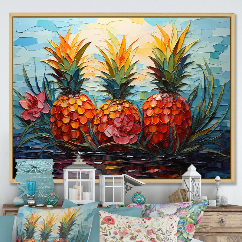 Pineapple Pond, mosaïque sur toile, Cadre flottant naturel, H 30 po x l 40 po x P 1,5 po